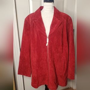 Vintage maroon suede jacket Dennis by Dennis Basso large full zip pocket lined.